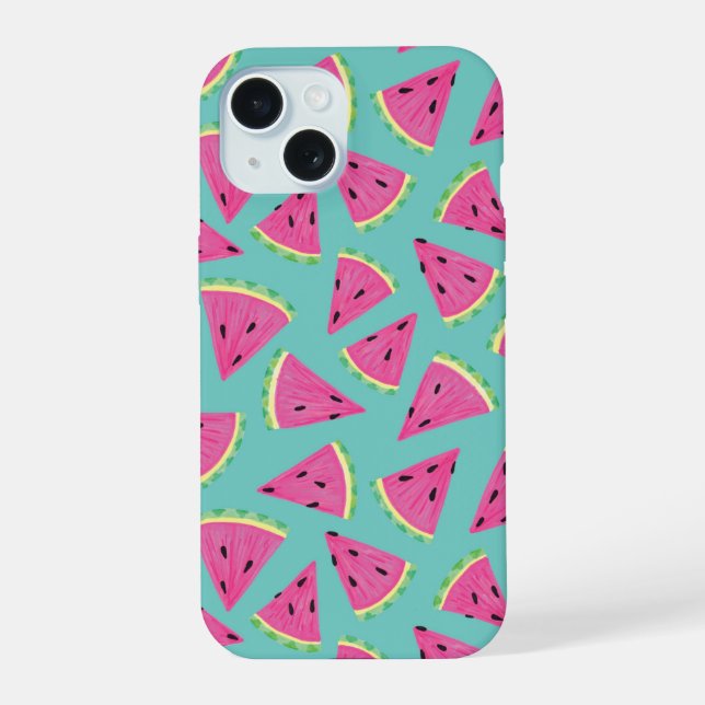 Mint Watermelon-Muster iPhone 15 Hülle (Rückseite)