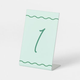 Mint Wavy Retro Hochzeitsfeier Tischnummer Sockelschild