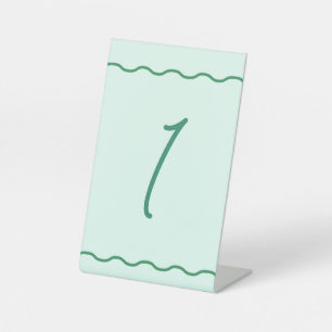 Mint Wavy Retro Hochzeitsfeier Tischnummer Sockelschild