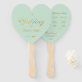 Mint Wedding Program Imitate Gold Script Green Hea Fächer