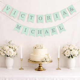 Mint Wedding Simple Green Grey Bride & Groom Names Wimpelkette