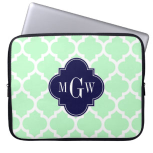 Mint, weiß marokkanisch #5 Navy 3 Initial Monogram Laptopschutzhülle