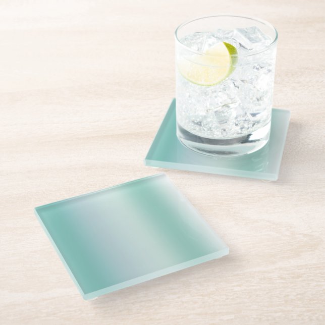 Mint Weiße Streifen Glasuntersetzer (Schrägansicht)