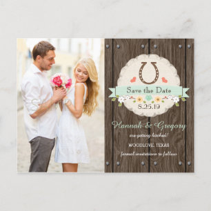 Mint Western Horseshoe Save the Date Postkarte