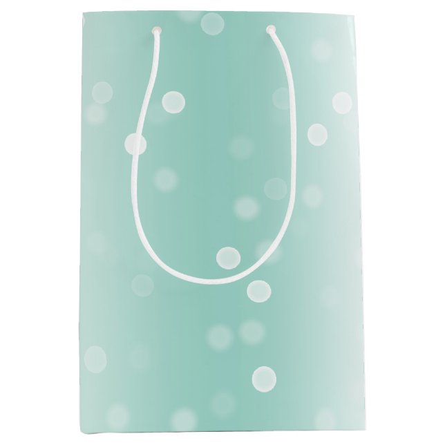 Mint White Bokeh Dots Bow Cupcake Christmas Mittlere Geschenktüte (Vorderseite)