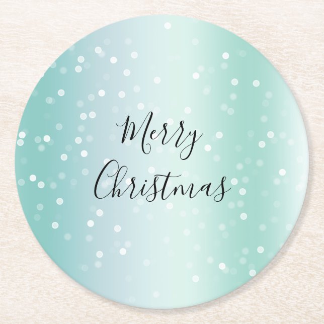 Mint White Bokeh Dots Celebration Runder Pappuntersetzer (Vorderseite)