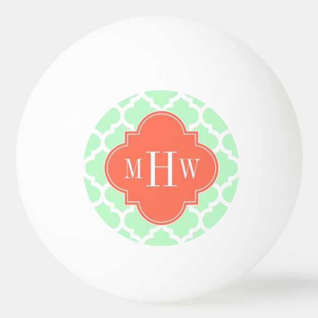 Mint White Marokcan #5 Coral 3 Initial Monogram Tischtennisball (Vorderseite)