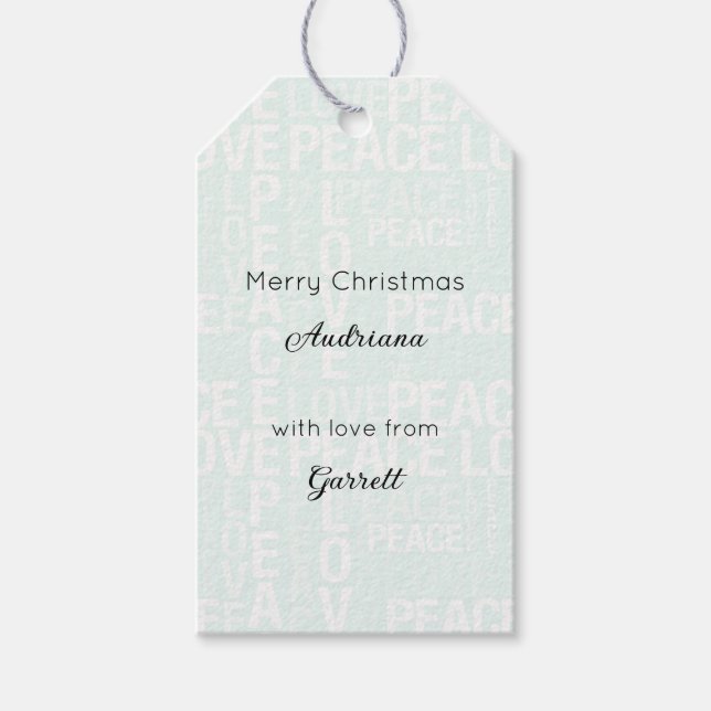 Mint White Peace Love Christmas Geschenkanhänger (Vorderseite)