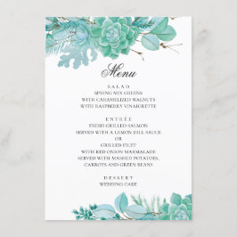 Mint Winter Blumen Hochzeit. Aquarellbilder Menükarte