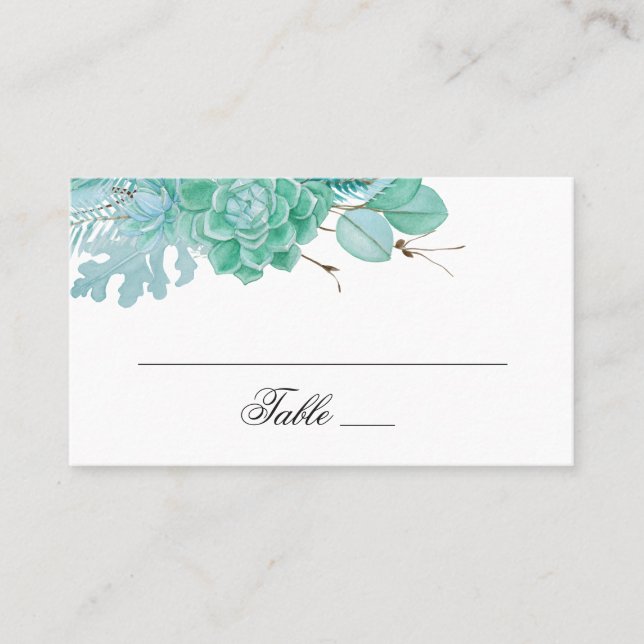 Mint Winter Blumen Hochzeit. Aquarellbilder Platzkarte (Vorderseite)