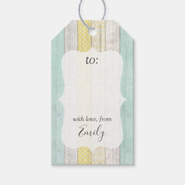Mint & Yellow Boho Geo Holzmuster Personalisiert Geschenkanhänger
