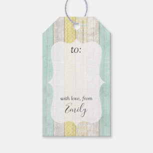 Mint & Yellow Boho Geo Holzmuster Personalisiert Geschenkanhänger