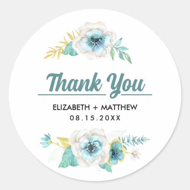 Mint Yellow Floral Danke Ihnen Hochzeitskleber Runder Aufkleber (Vorderseite)