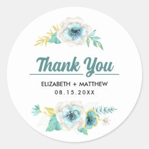Mint Yellow Floral Danke Ihnen Hochzeitskleber Runder Aufkleber