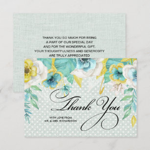 Mint   Yellow Floral Vielen Dank für Ihre Hochzeit Dankeskarte