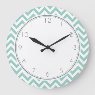 Mint Zigzag Stripes Muster Große Wanduhr