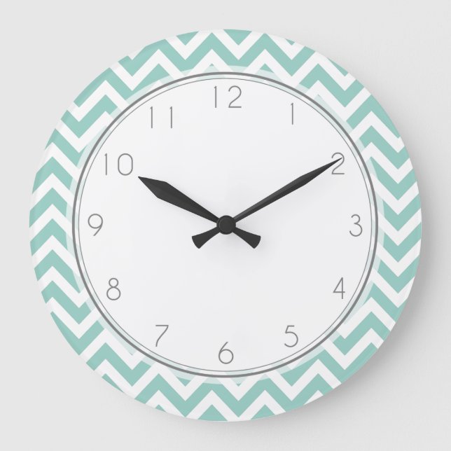Mint Zigzag Stripes Muster Große Wanduhr (Vorderseite)