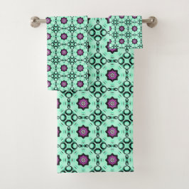 Minta grüne und violette geometrische Mandala-Must Badhandtuch Set