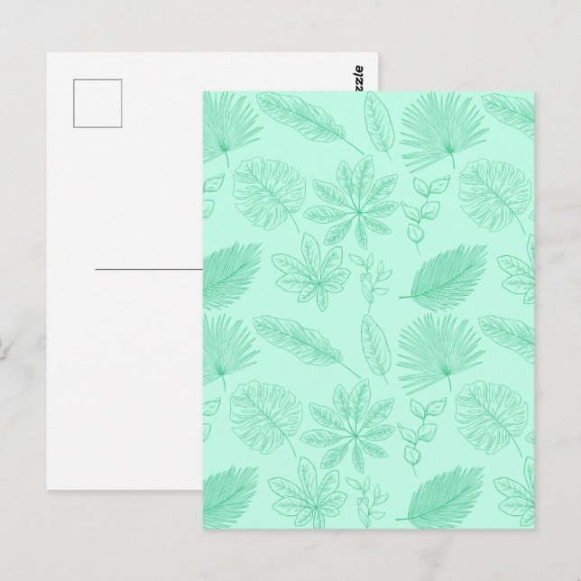 Mintblaue Blätter Muster Postkarte (Vorne/Hinten)
