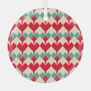 Mintblaue, rote Herzen Fliesenmuster. Ornament Aus Glas