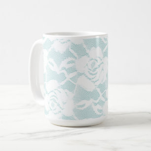 Mintblaue weiße Spitzenrosen floral Kaffeetasse