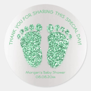 MintGray Glitzer Feet Baby Shower Gefallen Vielen  Runder Aufkleber