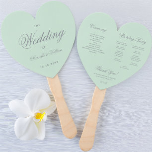 Mintgrün Graue Kalligrafie Herz Hochzeitsprogramm Fächer