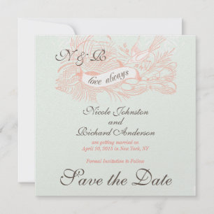 Mintgrün Korallenrosa Vintage Heiratsankündigung i Save The Date