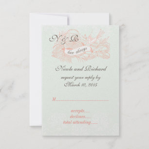 Mintgrün Korallenrosa Vintage Hochzeit RSVP Karte