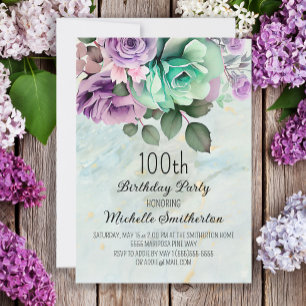 Mintgrün lila Blumen Schmetterlinge Geburtstag  Einladung