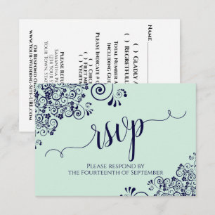 Mintgrün und marineblaue Spitze Elegane Kalligrafi RSVP Karte