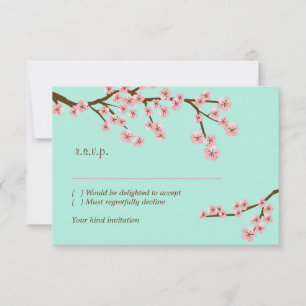 Mintgrün und rosa Kirschblüten moderne RSVP Karte