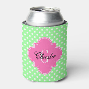 Mintgrün weiße Punkte Hot Pink Quatrefoil Name Ini Dosenkühler