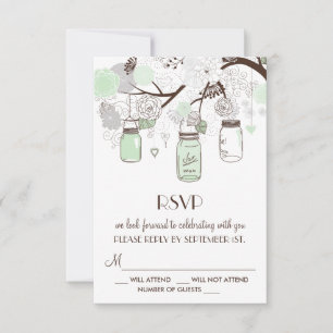 Mintgrüne Blumen-Mason-Gläser Hochzeit-RSVP-Karte RSVP Karte