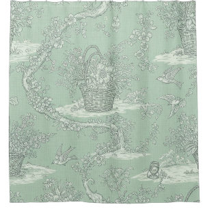 Mintgrüne botanische Toile mit floralen Bouquets 2 Duschvorhang
