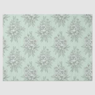 Mintgrüne botanische Toile mit floralen Bouquets Seidenpapier