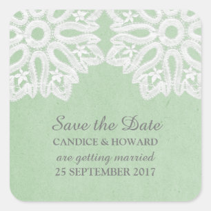 Mintgrüne elegante Spitzen-Save-the-Date-Aufkleber Quadratischer Aufkleber