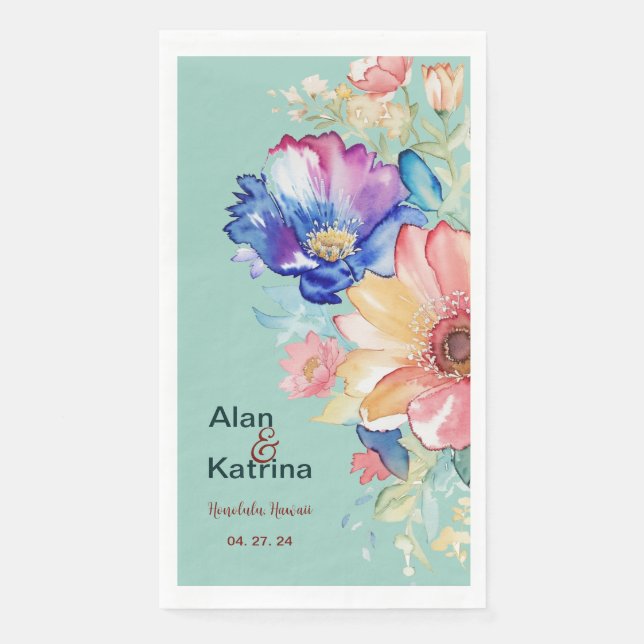 Mintgrüne, fette Wildblumen-Blumenmuster Serviette (Vorderseite)