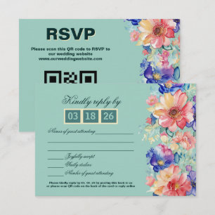 Mintgrüne florale moderne Hochzeit RSVP Karte