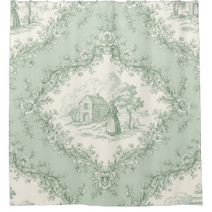 Mintgrüne französische Country-Blumen-Toile - Baue Duschvorhang