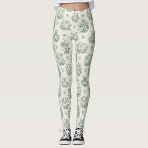 Mintgrüne französische Country-Vögel und florale T Leggings