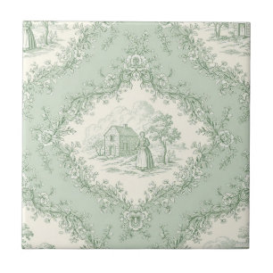 Mintgrüne französische Landhaus-Blumentoile - Baue Fliese