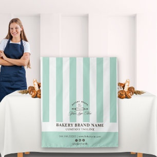 Mintgrüne französische Streifen-Bäckerei-Logo-Tisc Wandteppich