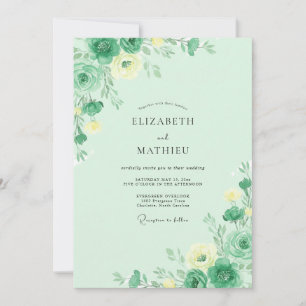 Mintgrüne gelbliche Pfingstrosen-Hochzeit Einladung