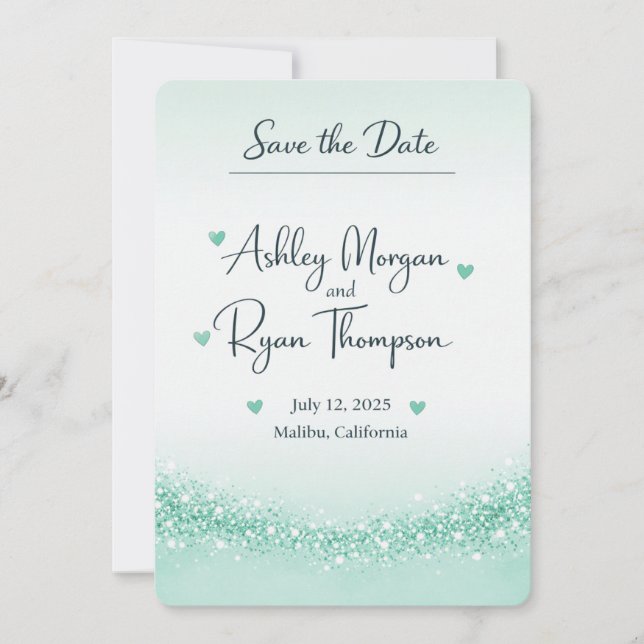 Mintgrüne Glitter Save-the-Date-Karte  Save The Date (Vorderseite)