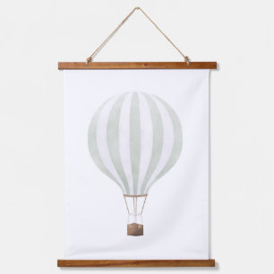 Mintgrüne Heißluftballon-Nursery-Dekoration Wandteppich Mit Holzrahmen