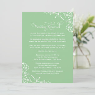 Mintgrüne Hochzeitsprobe mit florierendem Design Einladung