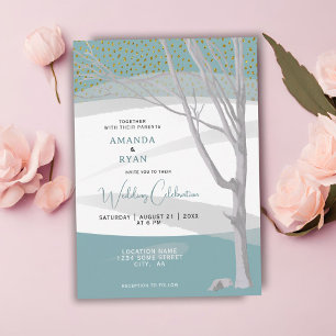 Mintgrüne rustikale Winterbaum-Aquarell-Hochzeit Einladung