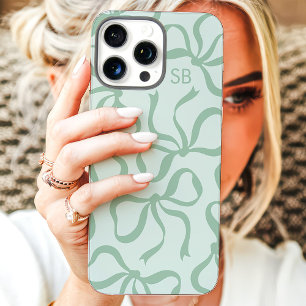 Mintgrüne Schleifen-Monogramm iPhone 16 Pro Max Hülle