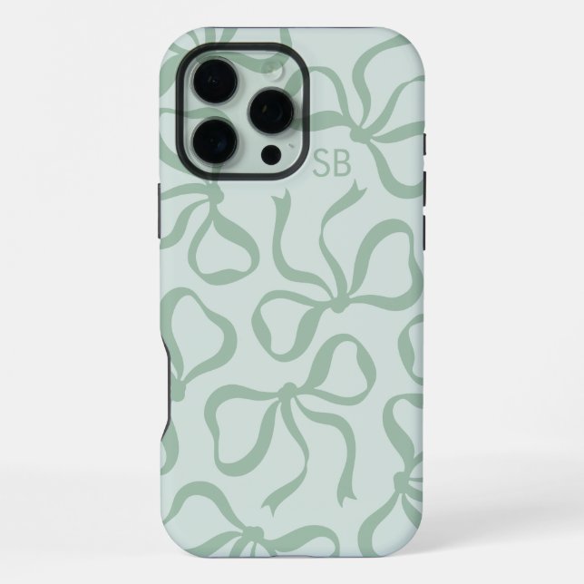 Mintgrüne Schleifenmonogramm iPhone 16 Pro Max Hülle (Rückseite)
